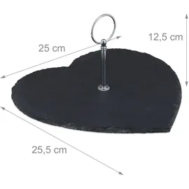 Relaxdays Schieferplatte, Herzform Anthrazit,Silber