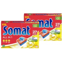 Somat All in 1 Spülmaschinen Tabs (2x27 Tabs), Geschirrspül Tabs für strahlende Sauberkeit auch bei niedrigen Temperaturen, kraftvoll gegen Eingetrocknetes