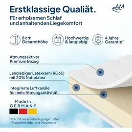 AM Qualitätsmatratzen | Premium Latex-Topper | 80x210 cm | 6 cm Höhe | Matratzentopper | 80/210 | Latex Topper