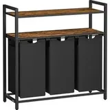 VASAGLE Wäschekorb 3 Fächer mit 2 Ablagen vintagebraun-schwarz