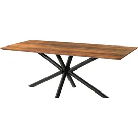 MASSIVMOEBEL24.DE Esstisch Akazie 220x100x74 natur lackiert / Epoxid schwarz, Kreuzgestell rund anthrazit matt EPOXY