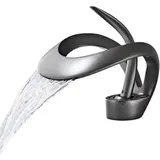 KLARWERK NAVIS | Design Wasserfall Wasserhahn Bad Titangrau Badarmatur | Elegante Premium Edelstahl Armatur für Waschbecken | Hotel Mischbatterie 2 Anschlüsse