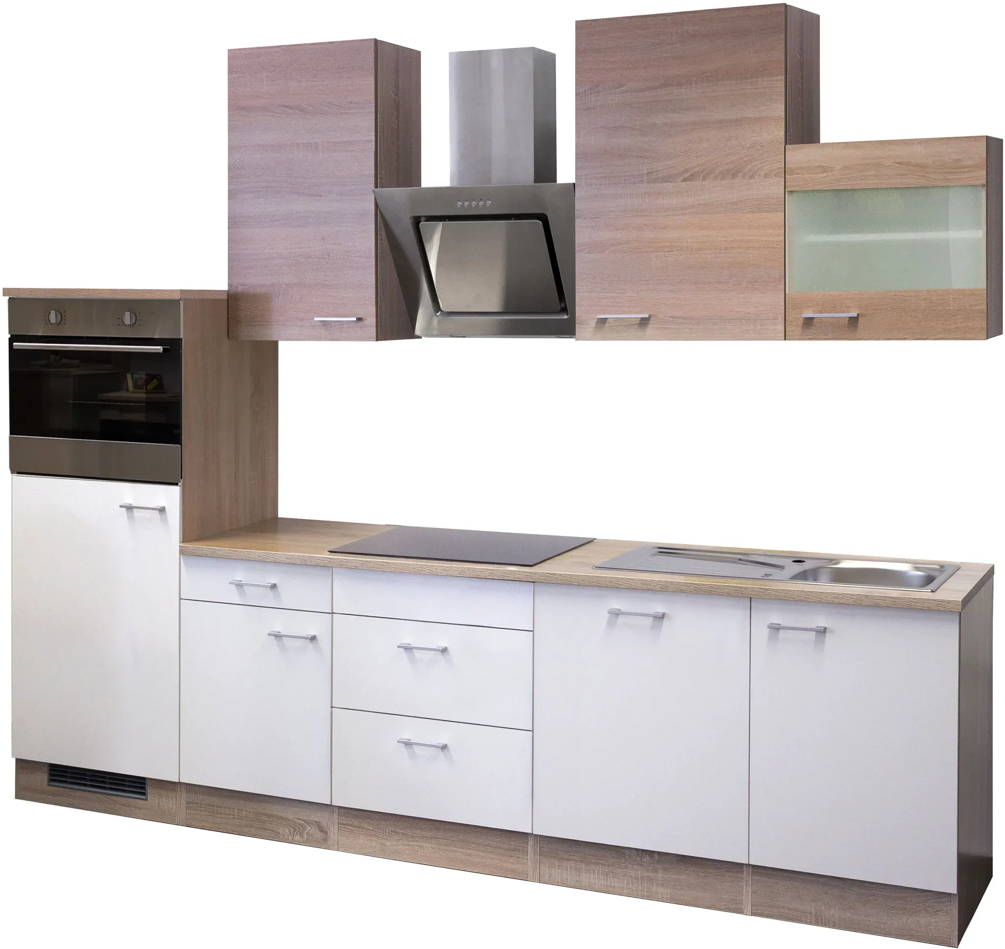 Küchenzeile FLEX-WELL, front: weiß, sonoma eiche, korpus: sonoma eiche, arbeitsplatte: sonoma eiche, B:280cm H:234cm T:60cm, Komplettküchen-Sets, Gesamtbreite 280 cm