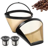 2 Stück Kaffeefilter Edelstahl Kaffeefilter Wiederverwendbarer Dauerkaffeefilter, 100 Mesh Kaffee Dauerfilter für Kaffee Filter Korb für 8-12 Tassen Kaffees Kaffeemaschinen, mit 2 Kapsel Korb
