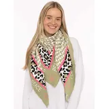 Zwillingsherz Dreieckstuch ZWILLINGSHERZ "Peace", Damen, grün (khaki), Strick, Materialmix, gemustert, mehrfarbig, Modetücher, Schriftzug und Leomuster, wärmend, Strick