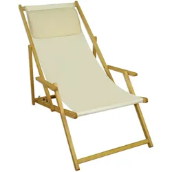 Erst-Holz Deckchair weiß Liegestuhl Kissen klappbare Sonnenliege Gartenliege Holz Gartenmöbel 10-303NKH