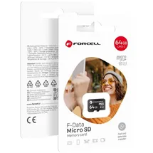 forcell F-Data Speicherkarte mit Adapter, MicroSDXC UHS-I U3 Geschwindigkeitsklasse 10 Micro-SD Karte 64 GB