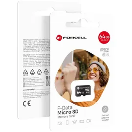 forcell F-Data Speicherkarte mit Adapter, MicroSDXC UHS-I U3 Geschwindigkeitsklasse 10 Micro-SD Karte 64 GB