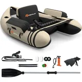 Costway Schlauchboot aufblasbar bis 150kg, Angelboot mit verstellbarer Rückenlehne, Pumpe, Paddel & Gurte, Fischerboot für Erwachsene 135x109x54cm - Beige