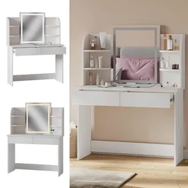 Vicco Schminktisch Charlotte Weiß, 106 cm mit LED-Spiegel und QI-Ladestation
