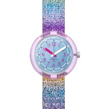 Flik Flak Shine in Rainbow 32 mm Gehäuse lila Silikonarmband Silber