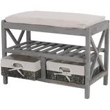 Mendler Schuhregal HWC-C48, Sitzbank Schuhablage, Shabby-Look Vintage 45x65x34cm ~ grau