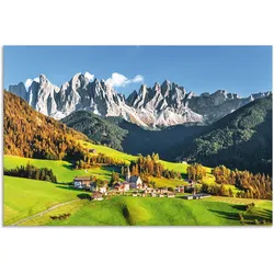 Wandbild ARTLAND "Alpen Berge Santa Maddalena", grün (farbe bild(er): grün), B:90cm H:60cm, Bilder, als Alubild, Outdoorbild, Leinwandbild, Poster in verschied. Größen
