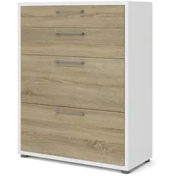 Prisme Kommode 4 Schubladen weiss, Eiche Dekor