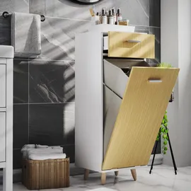 VCM Holz Wäscheschrank Wäschetruhe Wäschebox Wäschekorb Maße ca. H. 97 x B. 40 x T. 35 cm - weiß,