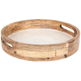 levandeo Tablett 35cm Rund Mango Holz Creme Perlmutt Emaille Ablage Serviertablett Deko Servierplatte Tischdeko Dekoration