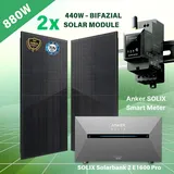 Balkonkraftwerk 880W Bifazial mit Anker SOLIX Solarbank E1600 PRO Solarspeicher & Smart Meter