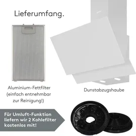Wiggo A642 Dunstabzugshaube 60cm kopffrei I Abluft Umluft Dunstabzug 626m3/h - Touch-Display 4 Stufen I Energieeffizienzklasse A Schräghaube inkl...