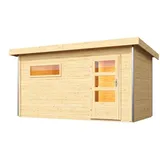 Karibu Saunahaus Saunahaus Helmi naturbelassen, nordische Fichte, Karibu Qualität beige