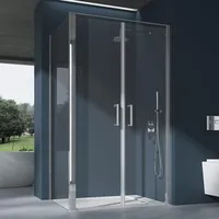 doporro Ravenna66 Eck-Duschkabine mit Drehtür rechts 100 x 90 cm Klarglas silber 100 cm x 195 cm