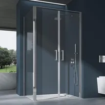doporro Ravenna66 Eck-Duschkabine mit Drehtür rechts 100 x 90 cm Klarglas silber 100 cm x 195 cm