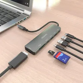 AISENS ASUC-7P026-GR USB-C Dockingstation + USB Hub, Grau