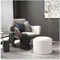 Homcom Ottomane Runder Sitzhocker mit Stauraum, Klappdeckel Creme