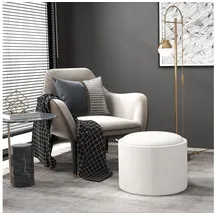 Homcom Ottomane Runder Sitzhocker mit Stauraum, Klappdeckel Creme