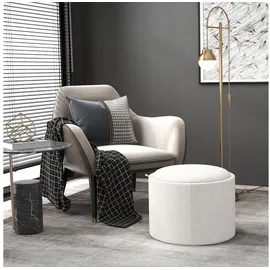 Homcom Ottomane Runder Sitzhocker mit Stauraum, Klappdeckel Creme