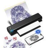 Phomemo M08F Tattoo Drucker, Tattoo Stencil Drucker Schablonendrucker mit 10pcs A4 Transferpapier, Thermodrucker Tattoo Kompatibel mit Phone Tablet PC für Tattoo Künstler und Anfänger, Schwarz