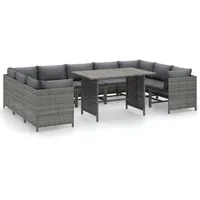 vidaXL 10-tlg Garten-Lounge-Set mit Kissen Poly Rattan Grau