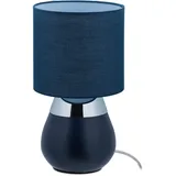 Relaxdays Nachttischlampe Touch, E14-Fassung, indirektes Licht, ovale Tischlampe mit Schirm, HxD: 32 x 18 cm, dunkelblau