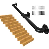 Handlauf Treppe, Rutschfester Treppengeländer Innen und Außen, Geländer Treppe Rohrförmiges Handfußgeländer,Wandhandlauf mit Zubehör Handlauf Schwarz Komplettset (black, 2.5M)