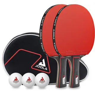 Joola Duo Pro 2 Tischtennisschläger - 3 Tischtennisbälle + Tischtennishülle, rot/schwarz, 6-teilig
