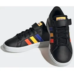 Klettschuh ADIDAS SPORTSWEAR "GRAND COURT COURT ELASTIC LACE AND TOP STRAP", Gr. 33, bunt (core schwarz, lucid blau, court grün), Synthetik, Textil, sportlich, Schuhe, Design auf den Spuren des adidas Superstar