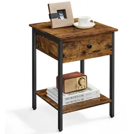 VASAGLE Nachttisch, Nachtkommode, Beistelltisch mit Schublade und Ablage, Nachtschrank, Schlafzimmer, Wohnzimmer, einfacher Aufbau, Industrie-Design, vintagebraun-schwarz LET55BX