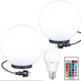 H4L RGB Kugelleuchten Kugellampen 2er Set Ø 30/30cm Außemleuchte Garten Lampe LED - Weiß