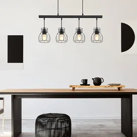 ETC Shop LED Hängeleuchte, 4-Flammig, Käfig-Design, schwarz, L 77 cm