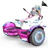 EVERCROSS TECH Balance Scooter Kart 6.5” Hoverboard mit Sitz, Leuchtende Reifen, Bluetooth-Musik, LED-Lichter, bis zu 10-15 km, Geschenke für Kinder rosa