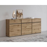 INOSIGN Kommode Cross,Breite 180 cm, moderne grifflose Kommode,3 Türen/3 Schubkästen, Schubladenschrank mit viel Stauraum, Einlegeböden verstellbar beige|schwarz