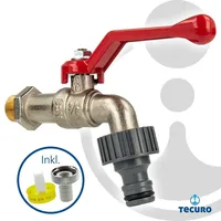 Tecuro Kugelauslaufventil 3/8 Zoll mit passender Steckkupplung, Teflonband und