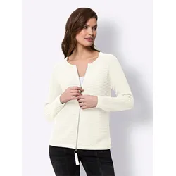 Strickjacke HEINE, Damen, Gr. 46, beige (ecru), 100% Baumwolle, unifarben, Langarm, Strickjacken