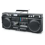 Muse M-380 GB Retro Boombox mit Bluetooth, CD, Kassette, FM-Radio & USB | 80W Musiksystem mit AUX, SD-Kartenslot, Kopfhörer & Mikrofonanschluss – Vintage Stereoanlage im 80er Design