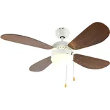 AireRyder Deckenventilator Classic 105 cm Weiß - Nussbaum mit Beleuchtung und Zugketten