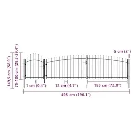 vidaXL Gartentor mit Speerspitzen 5 x 1,5 m schwarz
