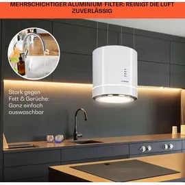 Klarstein Tron Ambience Inselhaube 38 cm weiß inkl. 2 Aktivkohlefiltern