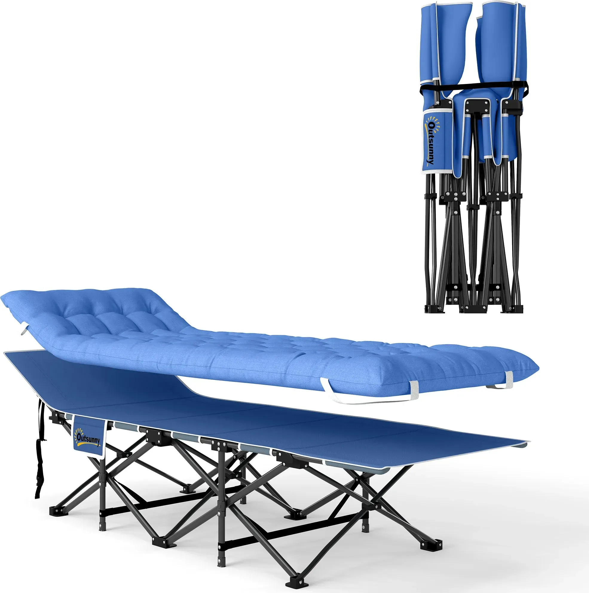 Outsunny Feldbett faltbar Campingbett mit Matratze Kopfkissen Seitentasche 190 x 65 x 37 cm Campingliege für Erwachsene Gästebett bis 150 kg Klappbett für Outdoor, Garten Camping Reisen Dunkelblau   Aosom