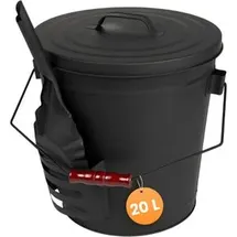 black-oak Ascheeimer Stromboli Stahl 20L mit Deckel und Schaufel Schwarz