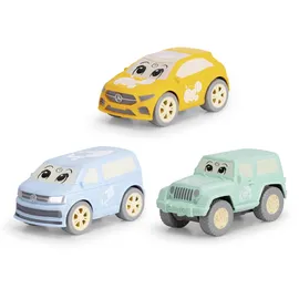 DICKIE Toys ABC - Cozy Friends Auto (11 cm) - Aufziehauto ab 1 Jahr mit Rückzug und weichem Material zum Quetschen, Spielzeug für Babys und Kinder ab 12 Monate, 3-Fach Sortiert, zufällige Auswahl