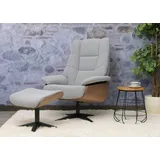 MCA Furniture MCA Relaxsessel + Hocker HWC-N57, Fernsehsessel Liegesessel, Bouclé Stoff Holz ~ grau